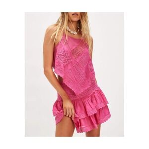 Free People Elenora Halter Top Skirt Set Hot Pink Medium NWT